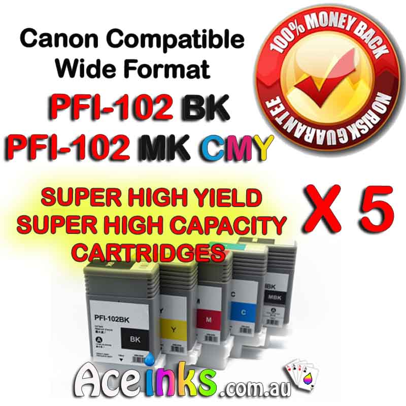 5 Combo Compatible Canon PFI-102 BK / C / M / Y / MBK
